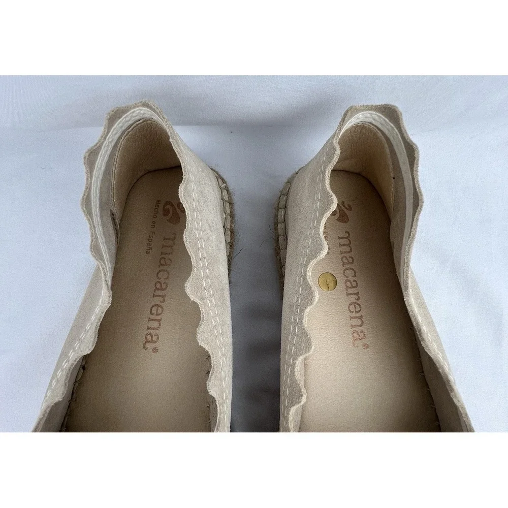 MACARENA Scalloped Suede Espadrille Flats Beige Blush Sz 9.5 Spain Boho Coastal